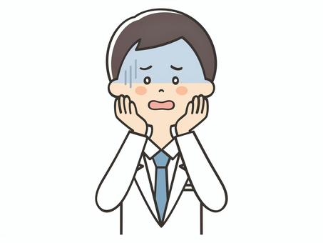 焦った表情の白衣の男性 焦った表情の白衣の男性 焦る,困る,不安,ガーン,ショック,絶望,緊張,落ち込む,医者,医師のイラスト素材