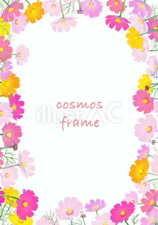 コスモスのフレーム•縦 コスモス,秋桜,花のイラスト素材