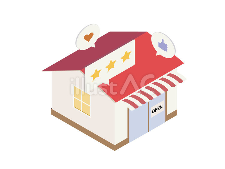 店の口コミのアイソメ 店,店舗,建物のイラスト素材