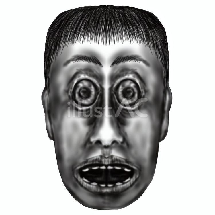 白黒の不気味な無表情の男の顔または霊 不審者,ヒトコワ,狂人のイラスト素材