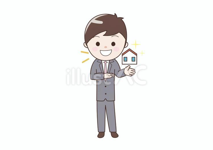 一戸建てをオススメしているビジネスマン マイホーム,家,購入のイラスト素材