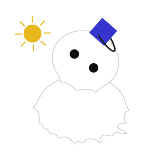 溶けかけの雪だるまのイラスト 太陽,溶ける,気温,気候,天気,かわいい,シンプル,ゆるい,キャラクター,白のイラスト素材