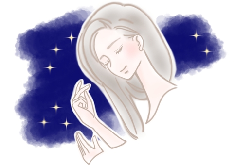 夢心地ぐっすり大人女子 寝る,夜空,眠る,おやすみ,ぐっすり,安眠,睡眠,夢,ライフスタイル,女性のイラスト素材