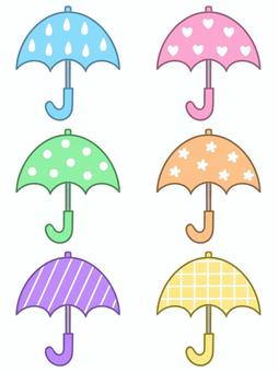 カラフルな傘セット セット,傘,カラフル,水色,ピンク,緑,オレンジ,紫,黄色,しずくのイラスト素材