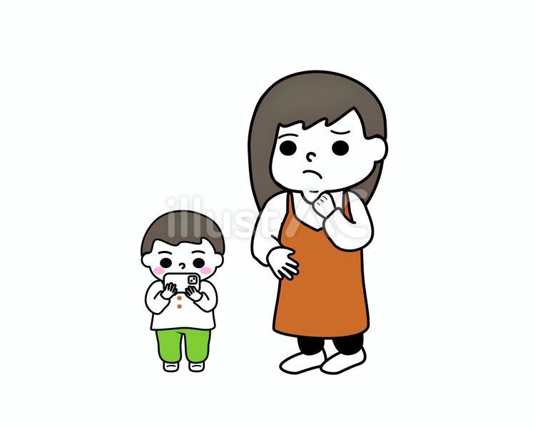 険しい顔をしている女性とスマホを見る子供イラスト - No: 24099176｜無料イラスト・フリー素材なら「イラストAC」