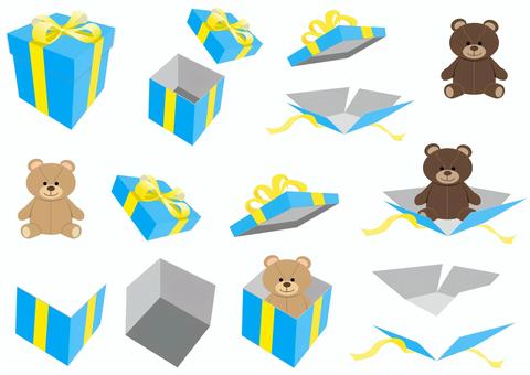 ギフトボックス＆くま セット ギフトボックス,箱,くま,ぬいぐるみ,分解,バラ,オープン,開く,空いた,全開のイラスト素材