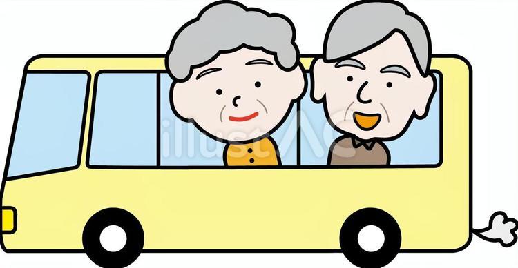 バスに乗っているおじいさんとおばあさん バス,高齢者,シニアのイラスト素材
