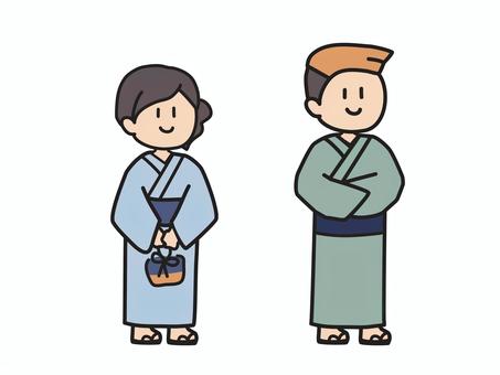 浴衣姿のカップルのイラスト 浴衣姿のカップルのイラスト 花火,夏祭り,カップルのイラスト素材