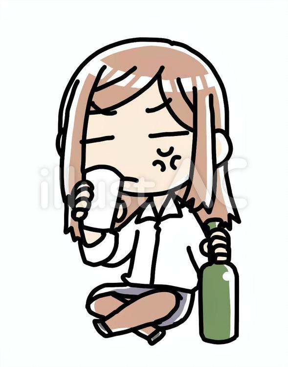 怒りながらお酒を飲む女性 女性,怒る,お酒のイラスト素材