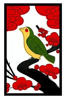 花札　梅 花札,カード,ゲーム,梅,鶯,一枚,単体,イラストのイラスト素材
