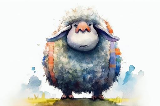 Illustration, sheep, round, hair, 