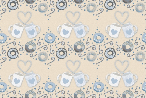 ベージュの甘いカフェ柄 スイーツ,カフェ,ドーナツ,ハート,コーヒー,かわいい,ガーリー,ベージュ,背景,シームレスのイラスト素材