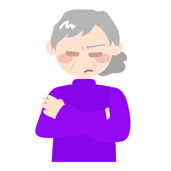 険しい顔で考える老人の女性 険しい,真剣,真面目,まじめ,慎重,考える,思考,感情,腕組み,老人のイラスト素材