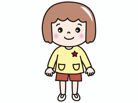 園児女子(スモック） 人物,女の子,幼稚園児,子供,幼稚園,遊び着のイラスト素材