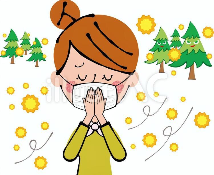 花粉症対策予防立体マスク口を抑える女性 花粉症,女性,人物のイラスト素材