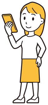  ロングヘア女性(黄)-490-全身