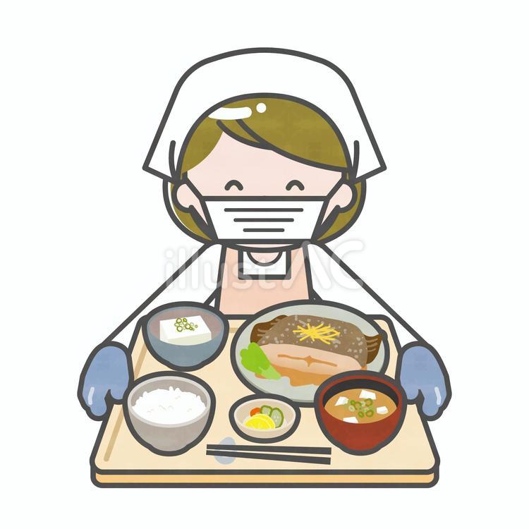 食事を差し出す女性 笑顔,配膳,食事のイラスト素材