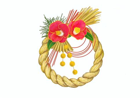 椿の正月飾り 椿の正月飾り 正月飾り,椿,縄,しめ縄,扇子,金,和,和風,日本,冬のイラスト素材