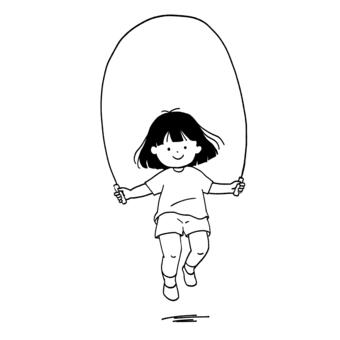 縄跳びで遊ぶ少女の線画 少女,子ども,人物,縄跳び,運動,手描き,線画のイラスト素材