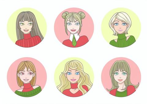 クリスマスカラーの服を着た女性アイコン クリスマスカラーの服を着た女性アイコン クリスマス,女性,アイコン,女の子,人物,セット,冬,赤,緑,かわいいのイラスト素材