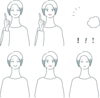 いろんな表情のシニア女性のイラストセット シニア,女性,人物,顔,アイコン,上半身,セット,ベクター,かわいい,人のイラスト素材