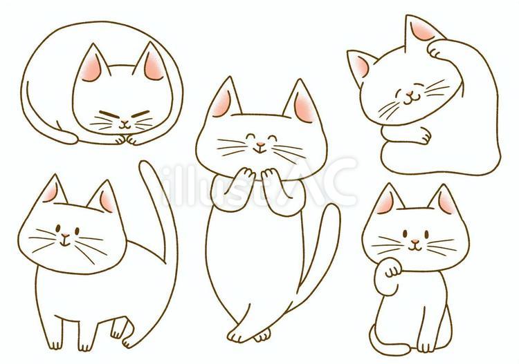 まったり白猫 猫,複数,かわいいのイラスト素材