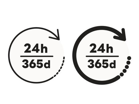 回転矢印と24時間365日のアイコン 回転,矢印,365日,365days,一年,年中無休,一年中,毎日,フル,稼働のイラスト素材