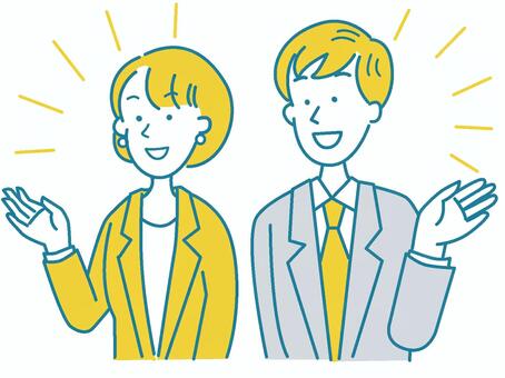 お迎えサラリーマン サラリーマン,男女,ウェルカム,オフィス,仕事,スーツ,いらっしゃいのイラスト素材