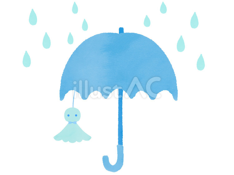 水彩風雨と傘とてるてる坊主 傘,雨,てるてる坊主のイラスト素材