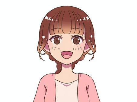 笑顔な女子-嬉しい 女の子,キャラクター,ミニキャラ,茶髪,可愛い,笑顔,笑う,スマイル,嬉しい,喜ぶのイラスト素材