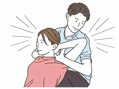 男性整体師による女性への施術中のイラスト 整体,整体師,施術,マッサージ,ボディケア,リラクゼーション,治療,セラピー,指圧,姿勢改善のイラスト素材