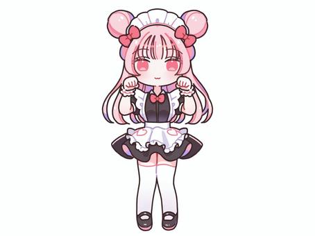 にゃんにゃんポーズのメイドさん メイド,萌え,猫,ポーズ,メイドカフェ,コンカフェ,にゃんにゃん,女性,推し,秋葉原のイラスト素材