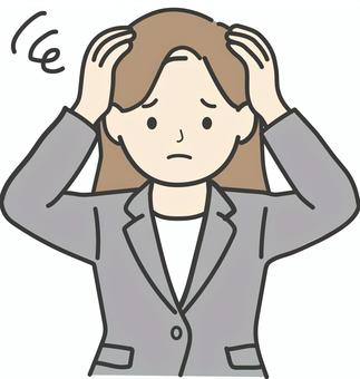 頭をかかえて悩む女性　カラー 女性,悩む,困る,困った,人物,不安,心配,ストレス,迷う,長袖のイラスト素材