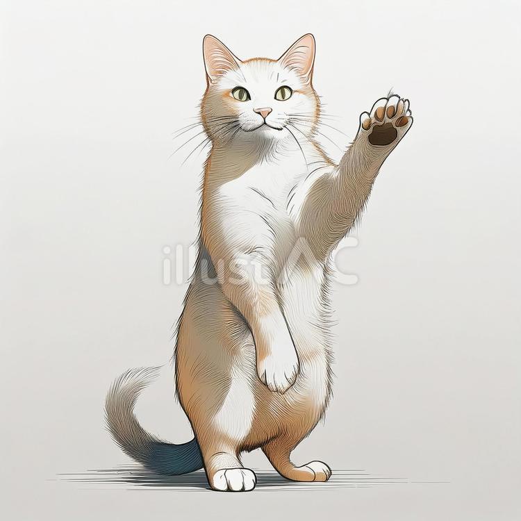 手を挙げた白猫 猫,立つ猫,白猫のイラスト素材