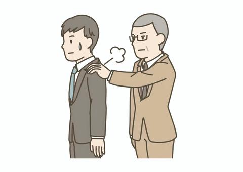 上司に肩を叩かれる男性社員 人物,サラリーマン,職業,男性,スーツ,上司,肩叩き,プレッシャー,ビジネスマン,会社員のイラスト素材