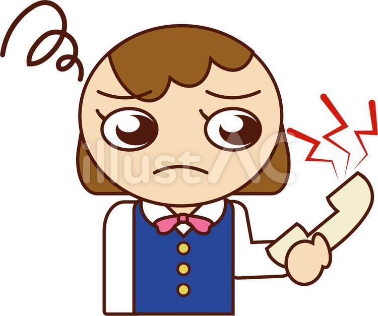 理不尽なクレームに悩むOL クレーム,電話対応,女性のイラスト素材
