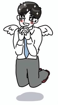 全てから解放され翼が生えた若手男性会社員 サラリーマン,羽,祈る,自由,飛ぶ,平和,翼,天国,希望,解放のイラスト素材