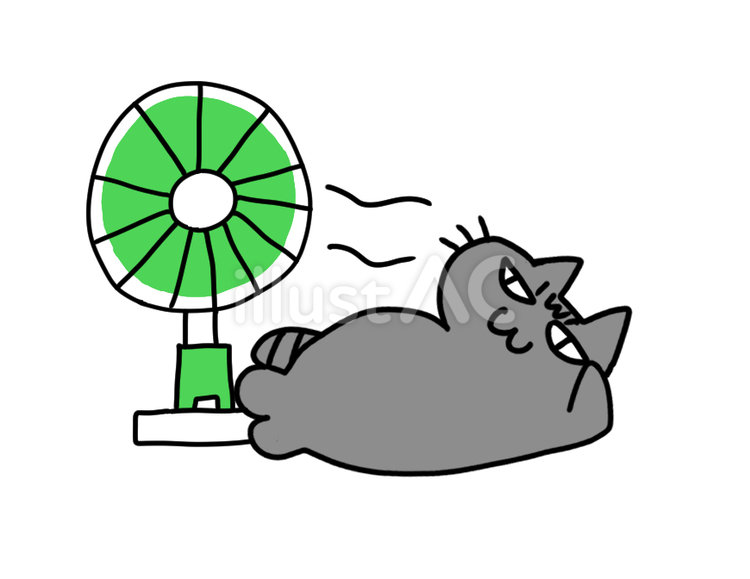 暑いし涼しいところにいたいよねー 猫,アメリカンショートヘア,ワンポイントのイラスト素材