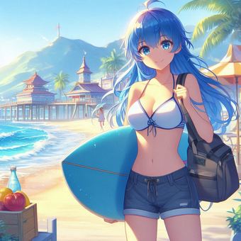 波を確認する女性サーファー