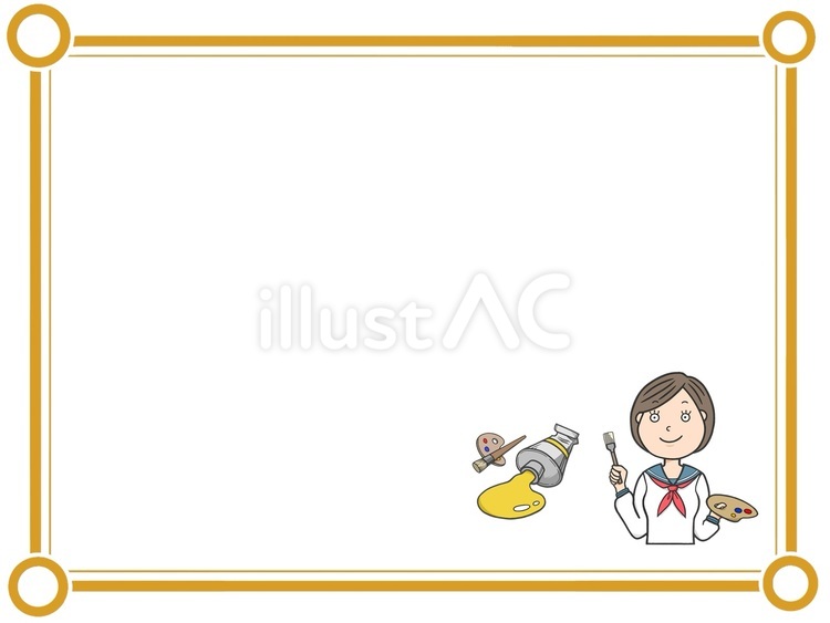 学校の美術部がテーマのポストカード 美術部,美術,フレームのイラスト素材