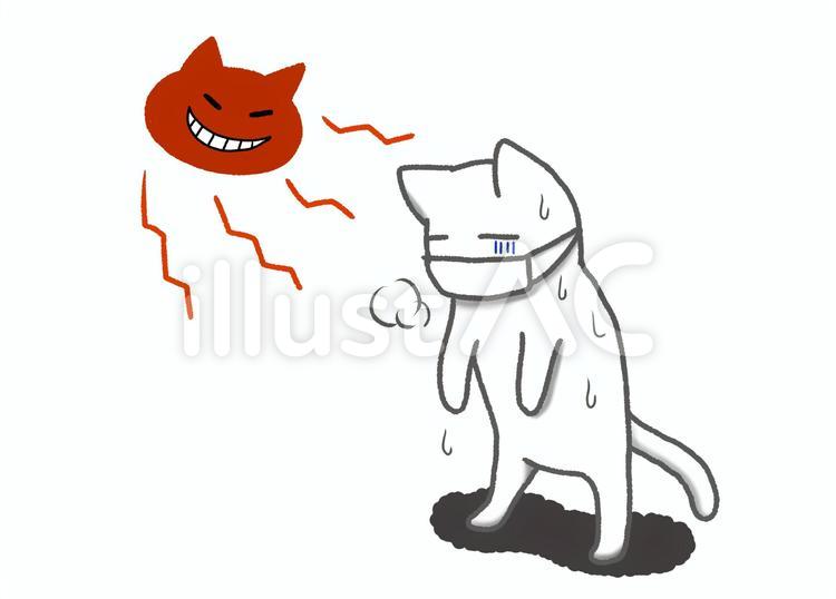 マスクをして暑さに参っている猫 猫,動物,全身のイラスト素材