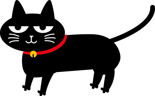 黒猫目つき悪い 黒猫,野良猫,目つき,首輪,尻尾,かわいい,デフォルメ,シンプルのイラスト素材