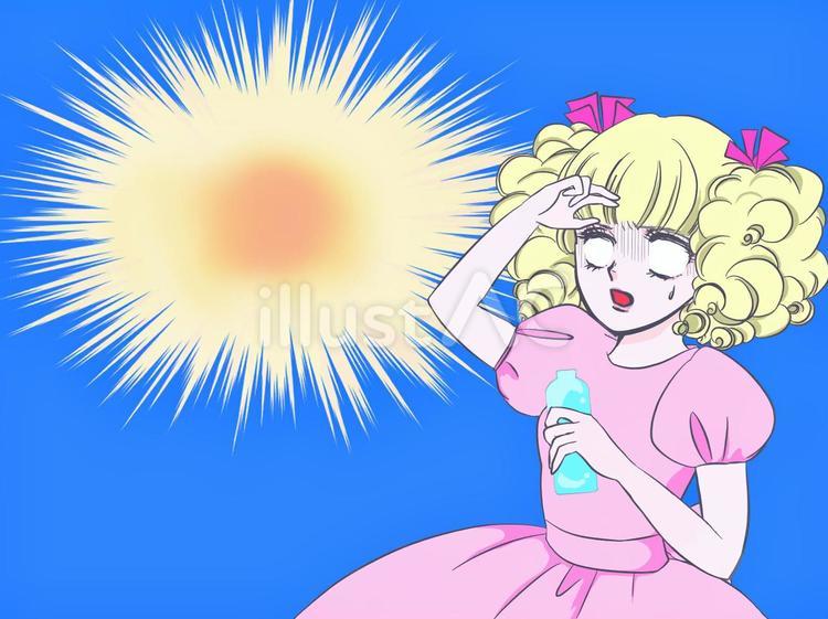 少女漫画風のお嬢様と夏の日差し4 熱中症,めまい,脱水のイラスト素材