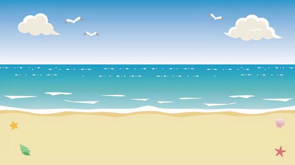 海辺のイラスト 夏,イラスト,浜辺,かもめ,貝,海のイラスト素材