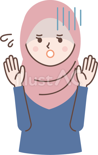 青ざめながら両手をあげる外国人女性