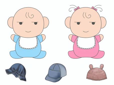 赤ちゃんのイラスト（にやり） 赤ちゃん,ベビー,ニヤリ,ほくそ笑む,男の子,女の子,ベビー帽子のイラスト素材