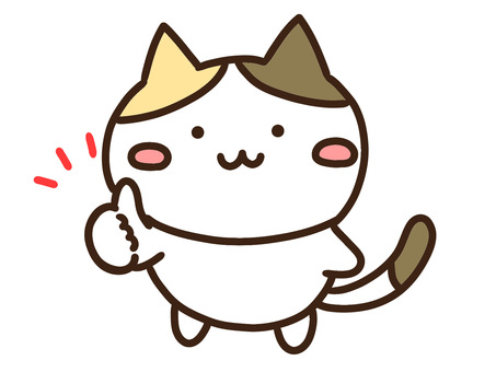 グッドサインを親指で出すかわいい三毛猫 グッド,サイン,ねこ,親指,いいね,ポジティブ,えらい,やったー,さすが,かわいいのイラスト素材