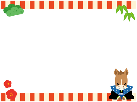 午年かわいい和風フレーム 干支,午,馬,年末,年始,年末年始,チラシ,テンプレート,フレーム,枠のイラスト素材