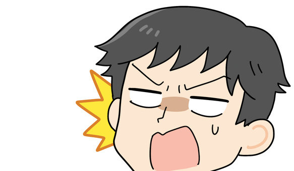 見切れイラスト・ガーン　男性１ ガーン,驚く,ショック,びっくり,顔,どアップ,男性,デフォルメ,かわいい,コミカルのイラスト素材