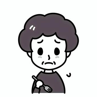 シニア女性　食欲がない　白黒 食欲,病気,高齢者,白黒,食欲不振,味覚異常,症状,フォーク,中年,食事のイラスト素材